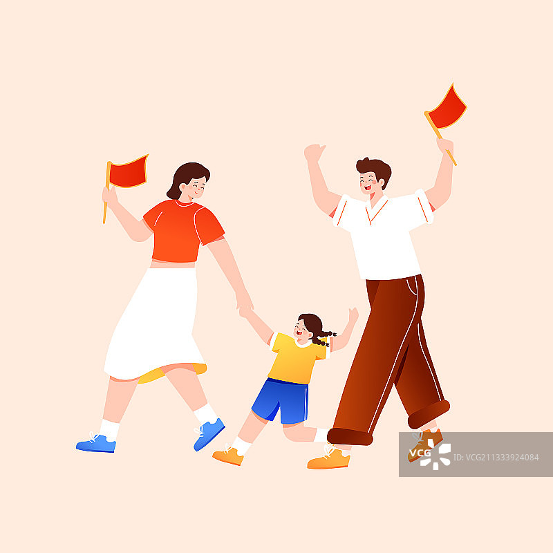 卡通建党节一百周年建军节古建筑亲子家人学生中国风国潮矢量插画图片素材