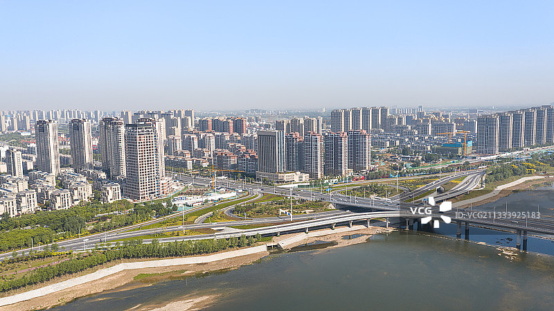 航拍山东省临沂市沂河南京路桥风景图片素材