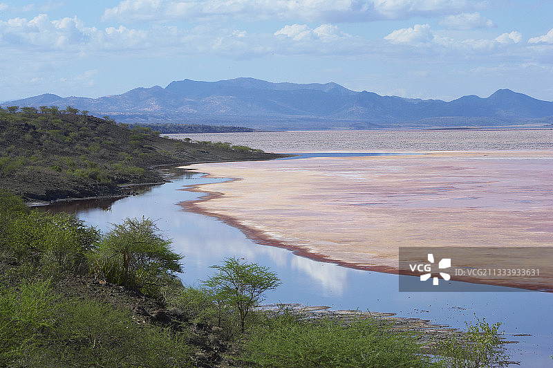 马加迪湖肯尼亚大裂谷粉色苏打沉积物图片素材