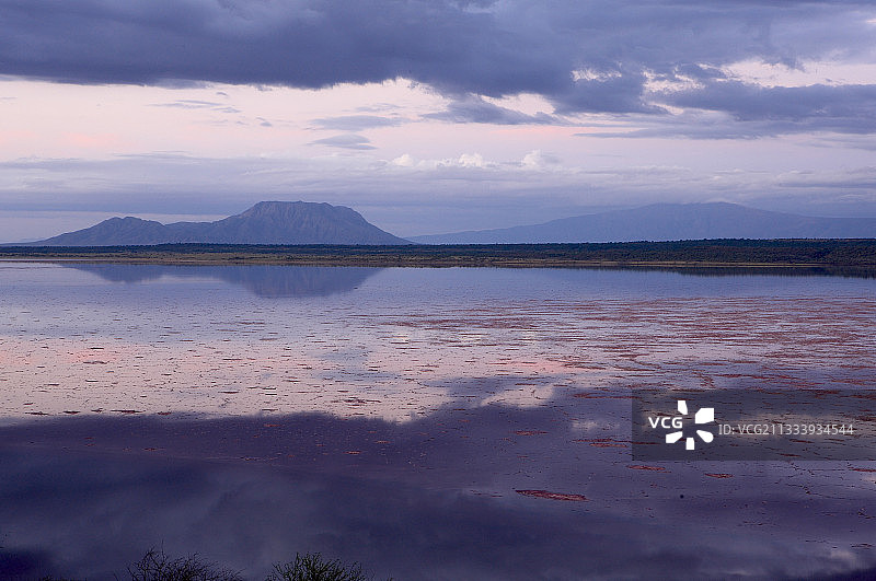 因古菌而呈现粉色的肯尼亚马加迪湖图片素材
