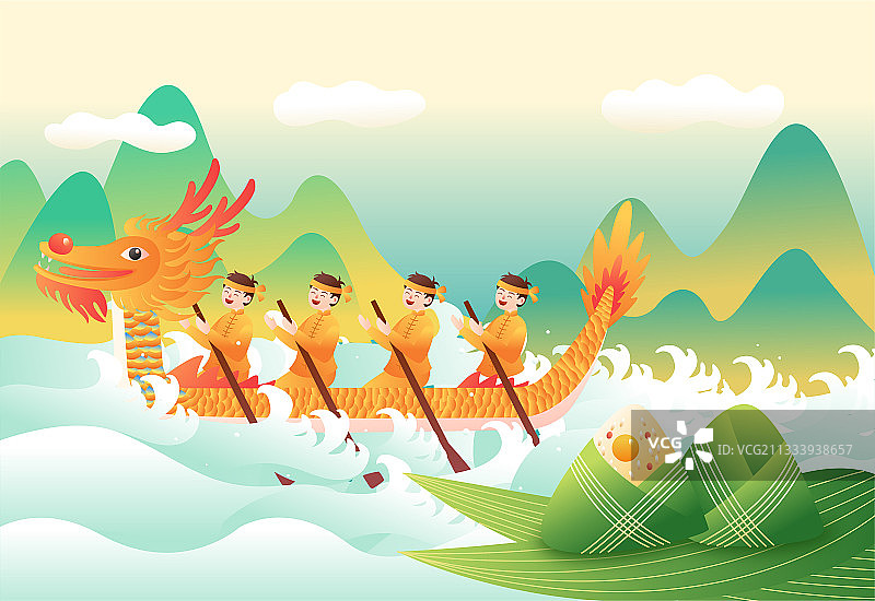 端午节粽子赛龙舟艾草插画海报图片素材