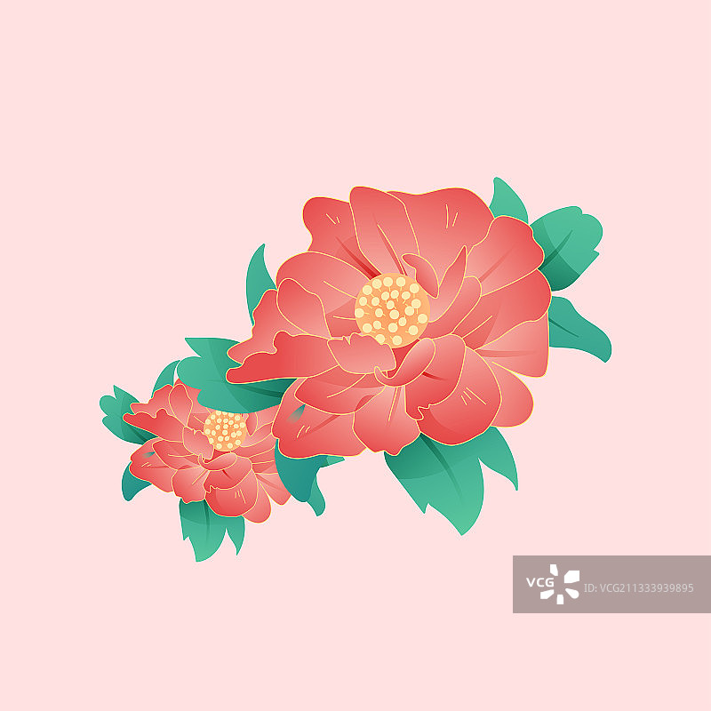 卡通户外植物国风牡丹花卉风景矢量插画素材图片素材