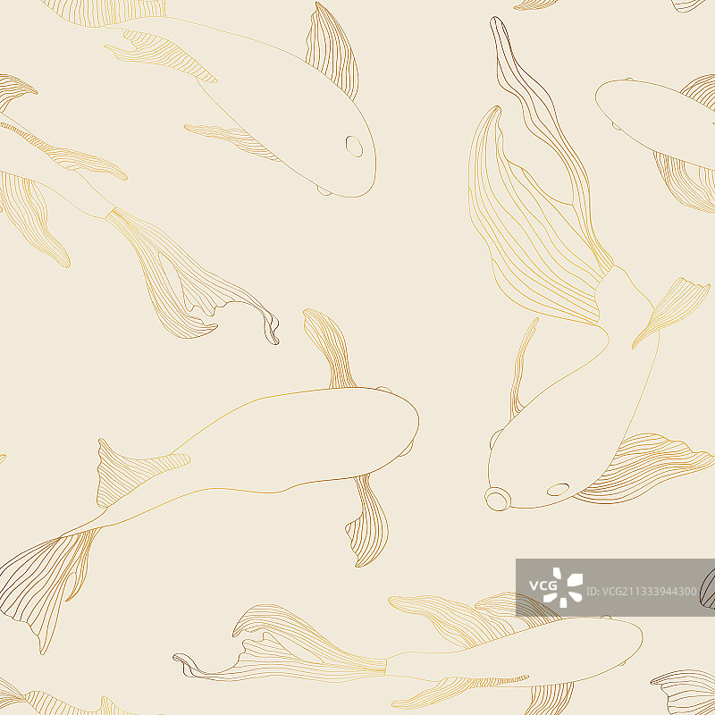 金色线条鱼类图案无缝背景图片素材
