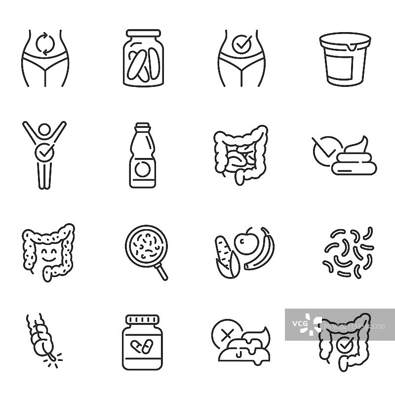 益生菌膳食补充剂细线图标图片素材