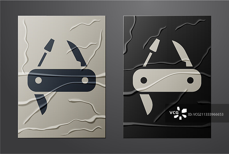 皱巴巴的纸上的白色瑞士军刀图标图片素材