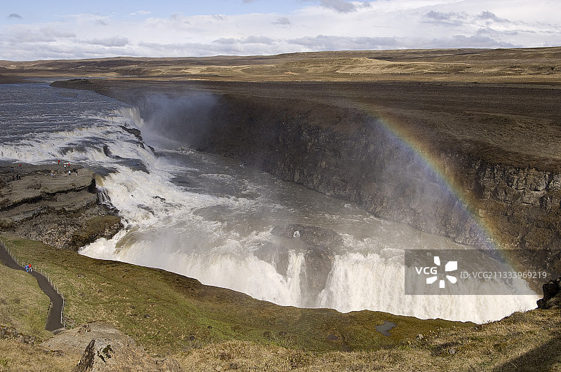 彩虹下的古 Foss 瀑布，冰岛图片素材
