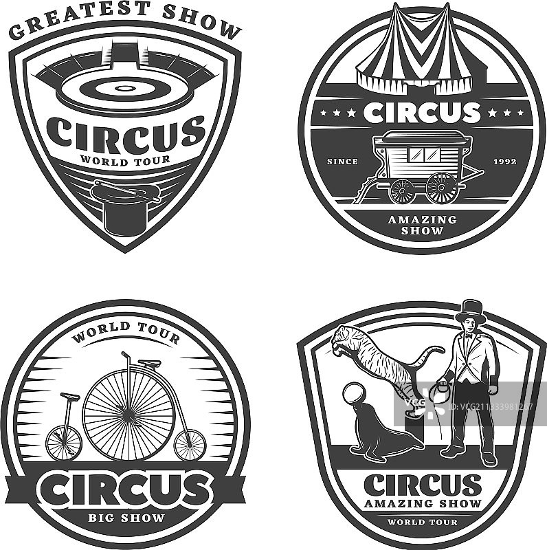 黑色复古马戏团标志套装图片素材