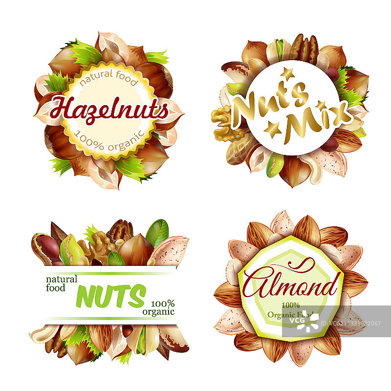 高品质彩色天然坚果标签合集图片素材