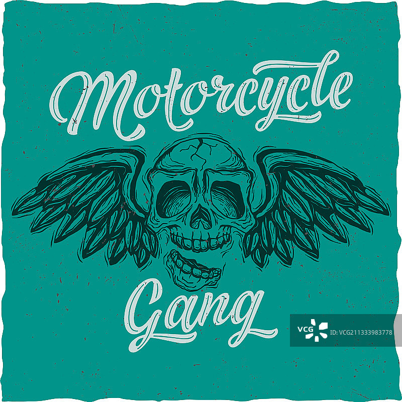 带翅膀骷髅头的T恤标签设计图片素材