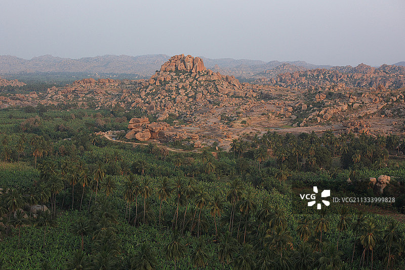 棕榈树、岩石，印度维查耶那加尔亨比图片素材