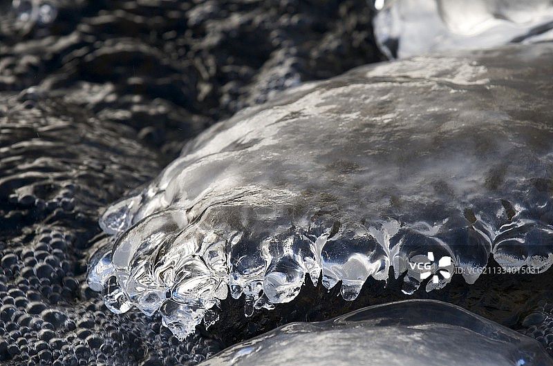 法国阿尔卑斯山勃朗峰阿尔沃河上的冰图片素材