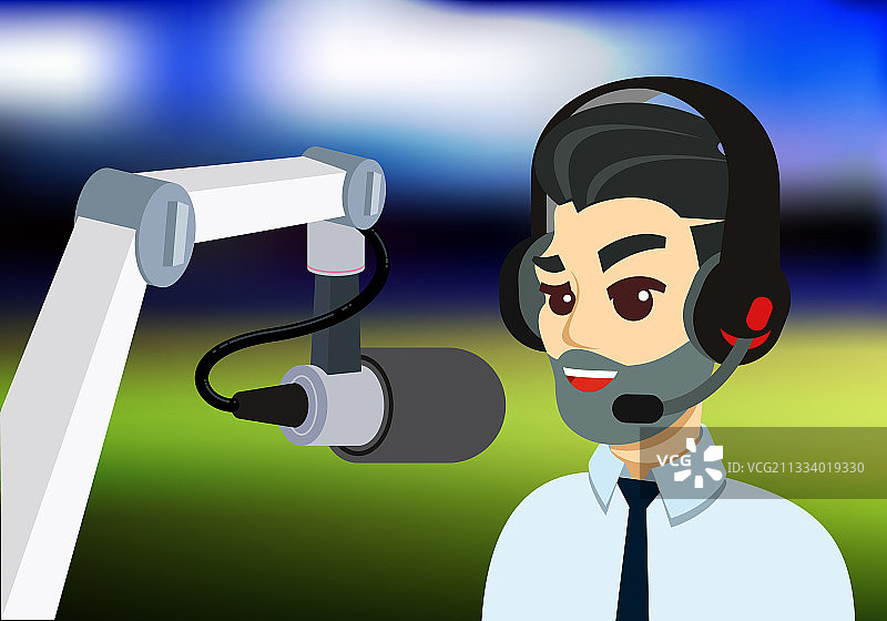 戴耳机和麦克风的络腮胡男人图片素材