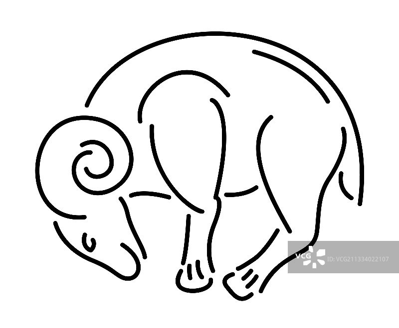 黑白线条艺术：风格化的公羊图片素材