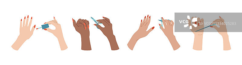 美甲多民族手部扁平素材图片素材