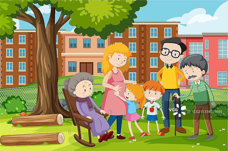 公园户外场景中的家庭成员图片素材