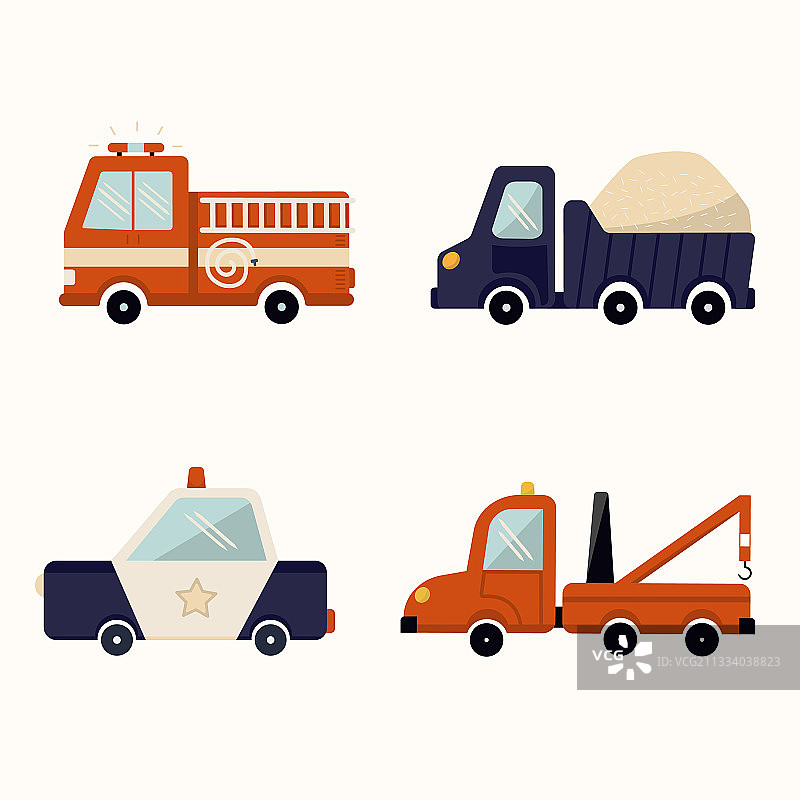 四辆可爱的卡通汽车套装图片素材