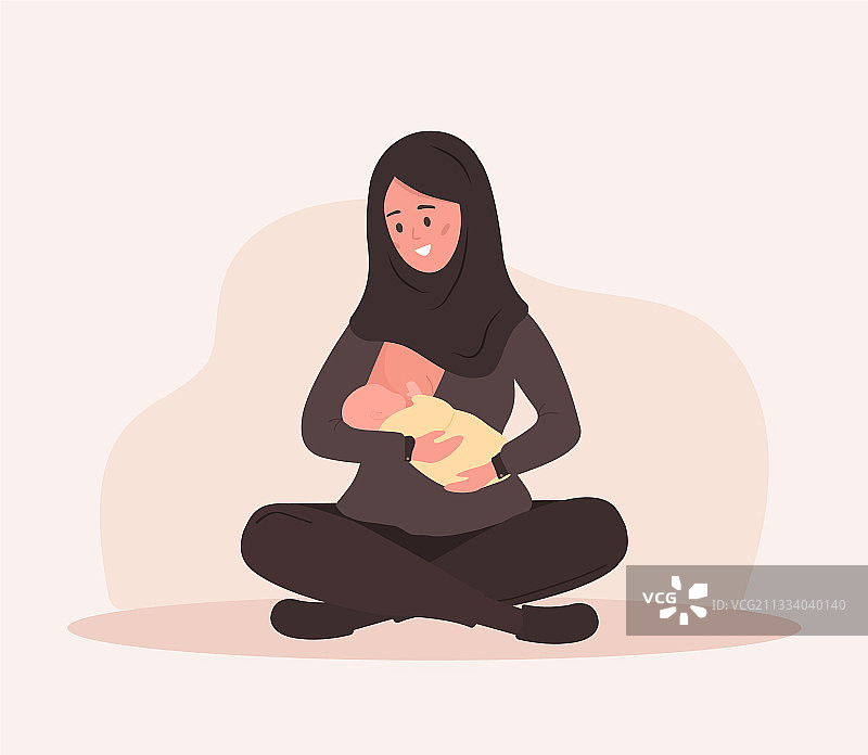 母乳喂养概念：年轻的伊斯兰母亲图片素材