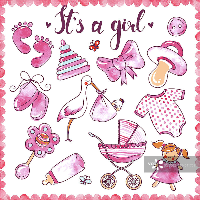 新生女婴手绘元素合集图片素材