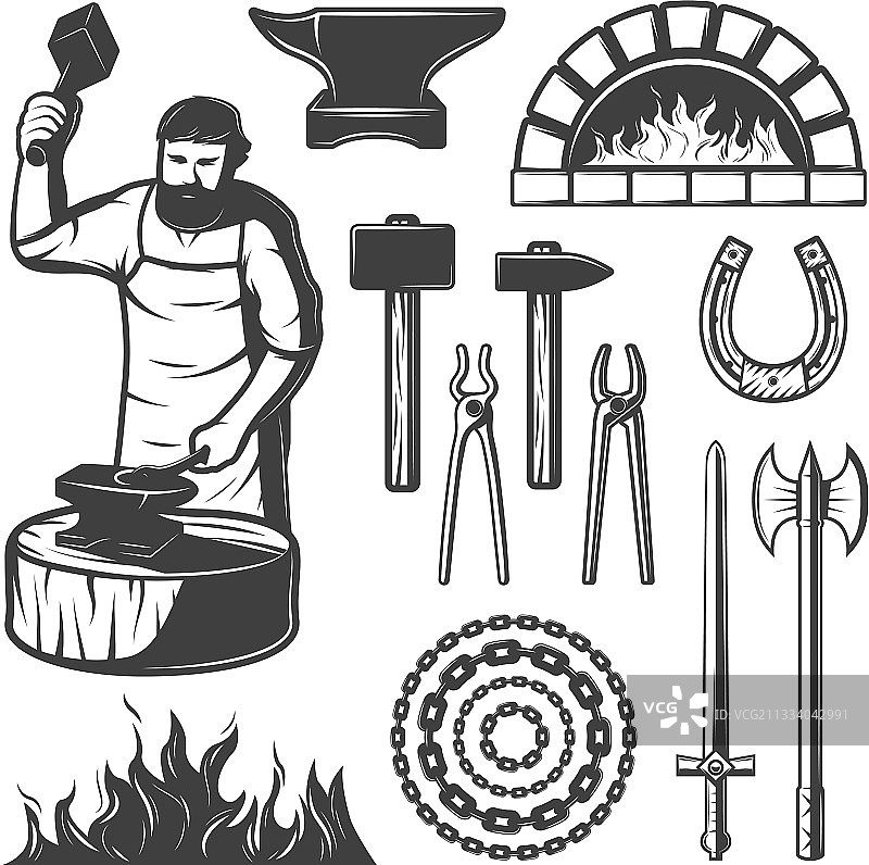 复古铁匠元素合集图片素材