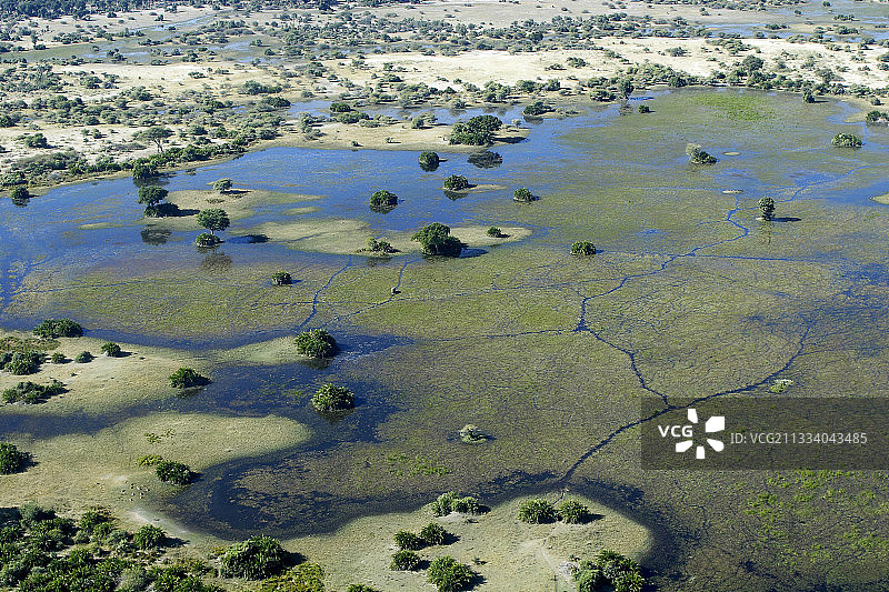博茨瓦纳奥卡万戈三角洲沼泽的鸟瞰图图片素材