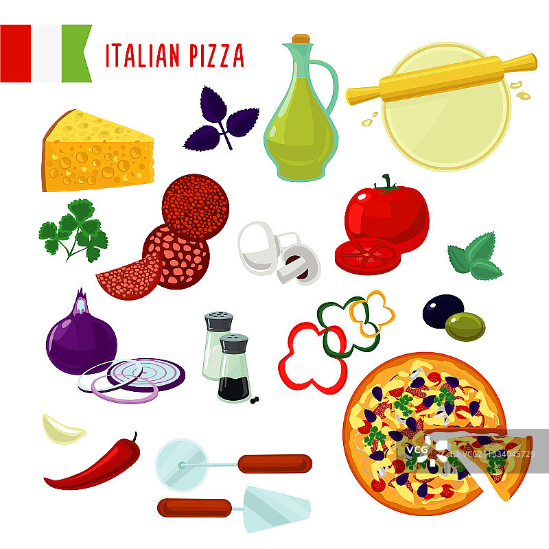 卡通意大利披萨配料组合图片素材