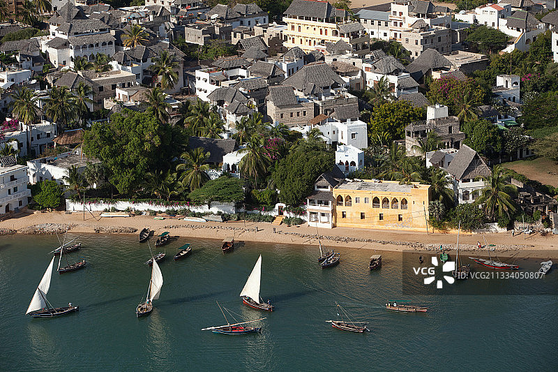 肯尼亚拉穆岛谢拉村鸟瞰图图片素材