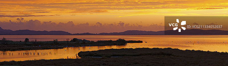 法国鲁西荣冬季泻湖的黄昏图片素材