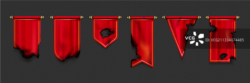 带有烧焦边缘和孔洞的红色三角旗图片素材