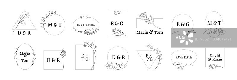 花卉字母组合婚礼方框或圆框图片素材