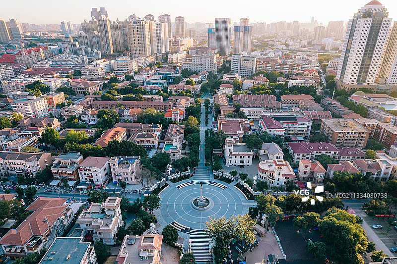 中国天津海意式风情区马可波罗广场清晨航拍图片素材