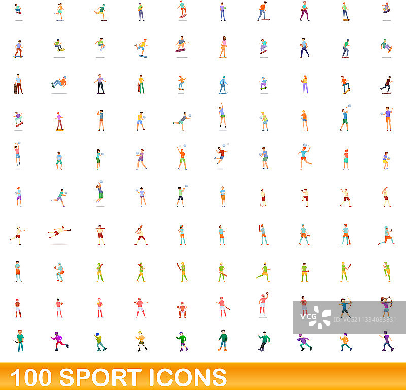 100个运动图标卡通风格合集图片素材