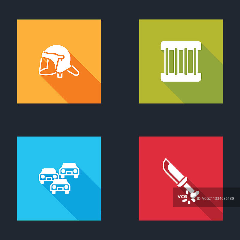 警察头盔、监狱窗户、交通堵塞套装图片素材