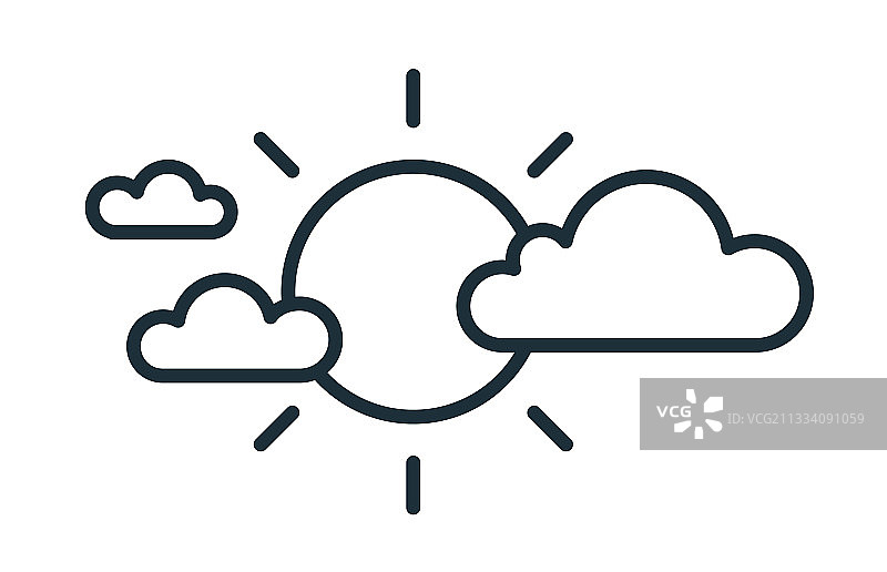 太阳和云朵线性艺术风格图标图片素材