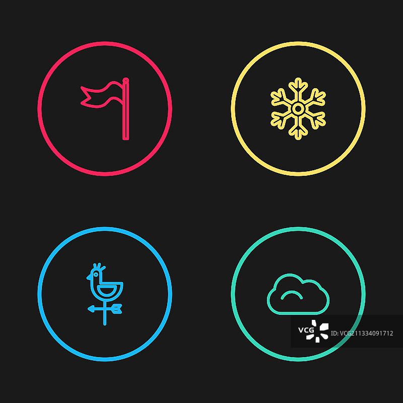 公鸡风向标云朵雪花线条设计图片素材