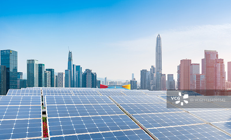 深圳城市天际线和清洁能源概念图片素材