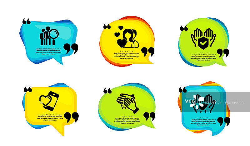 心形情侣和保险手图标集图片素材