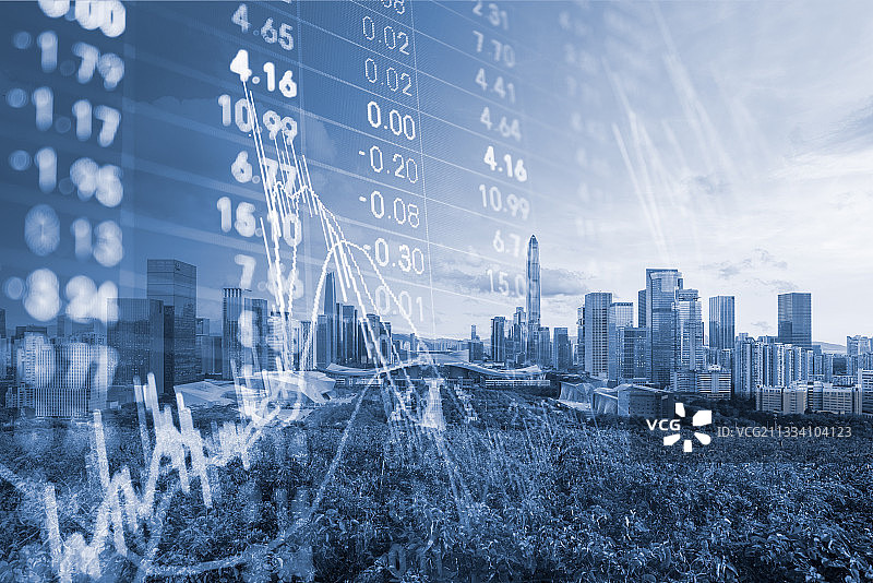 深圳福田中轴线风光和股票股市概念图片素材