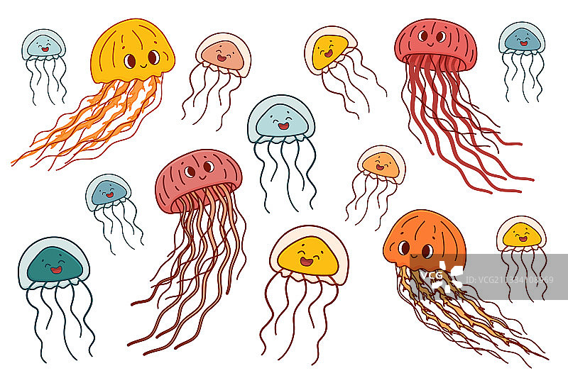 彩色轮廓涂鸦卡通合集图片素材