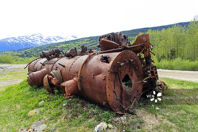 废弃的旧蒸汽机车 - 美国阿拉斯加图片素材