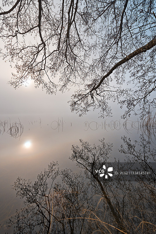 冬季法国比热地区的巴特兰湖黎明景色图片素材