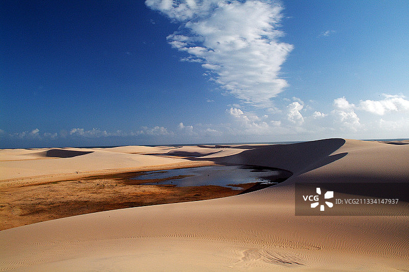 巴西皮奥伊州帕尔奈巴河三角洲的沙丘和泻湖图片素材