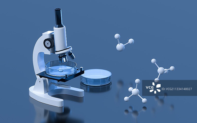 显微镜与分子结构 3D渲染图片素材