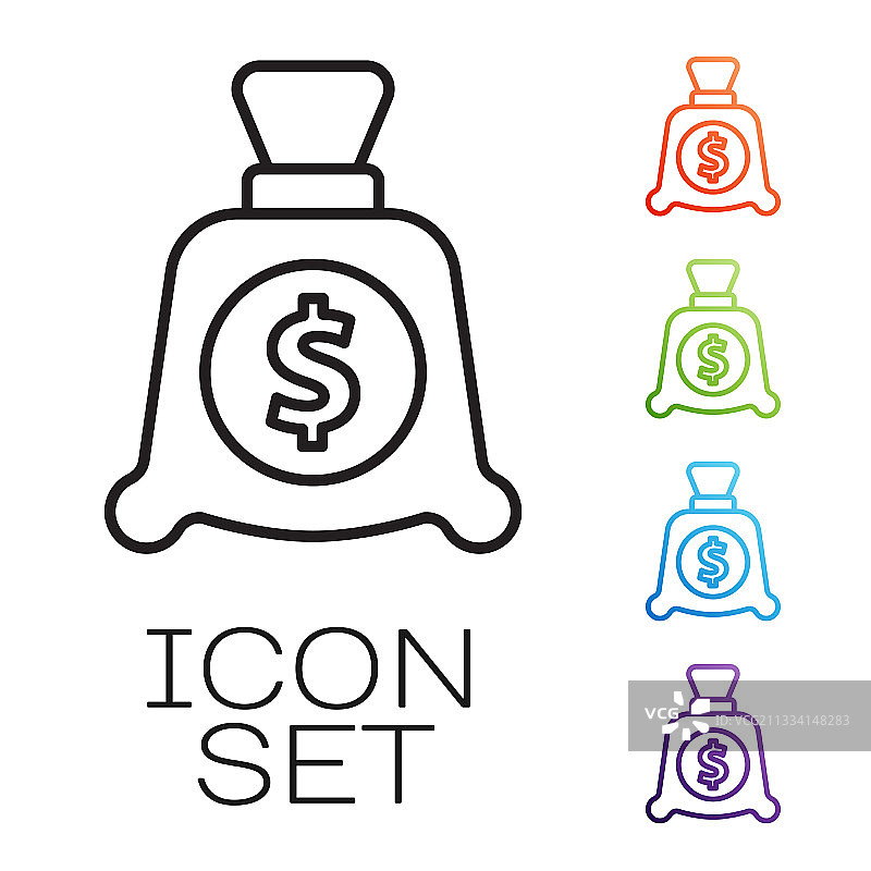 白色背景上的黑色线条钱袋图标图片素材
