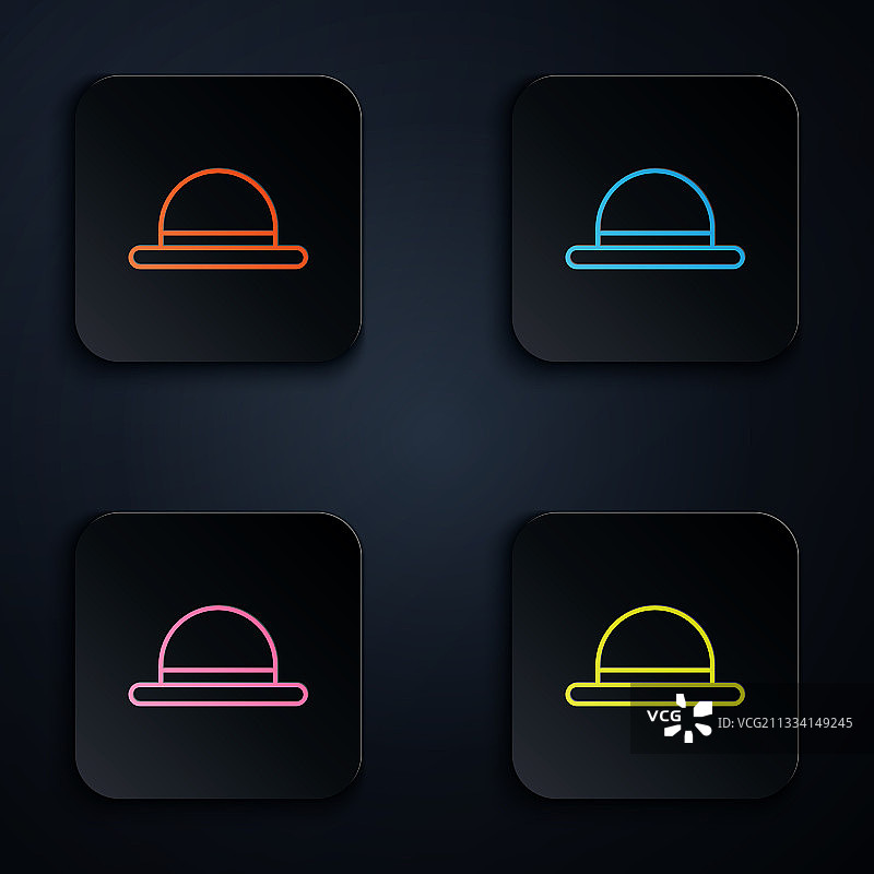 黑色背景上孤立的彩色霓虹灯小丑帽子图标图片素材