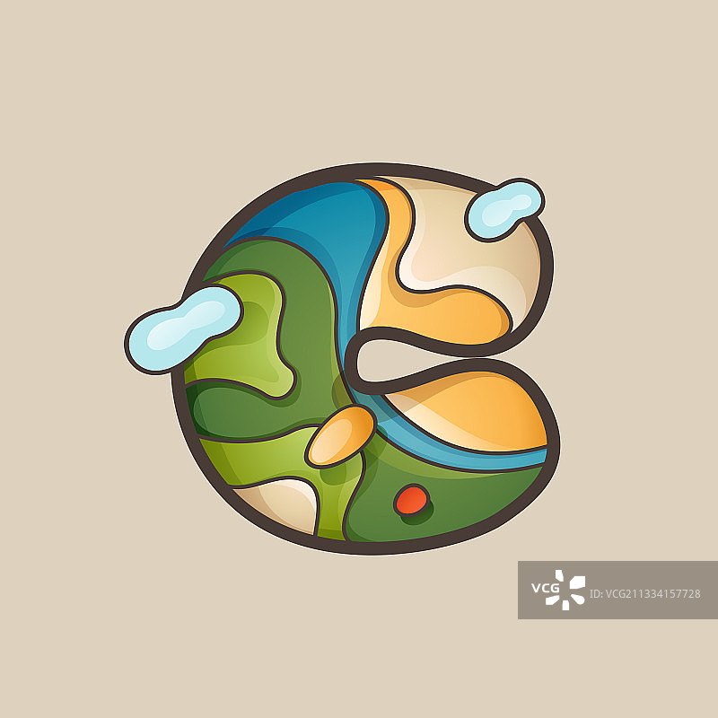 带有地形图线条图案的字母C标志图片素材