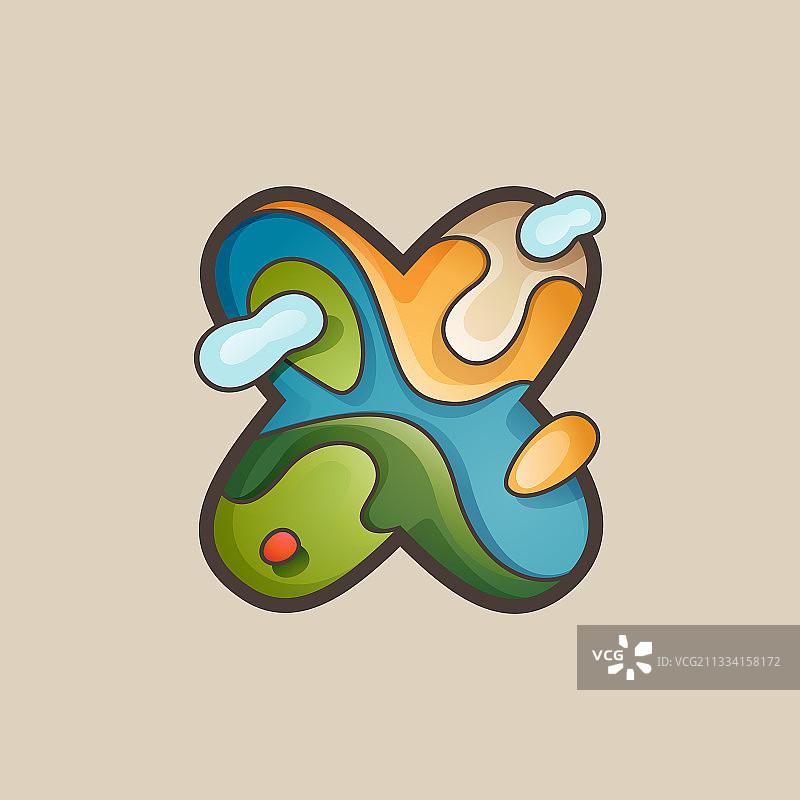 带地形图线条图案的X字母标志图片素材