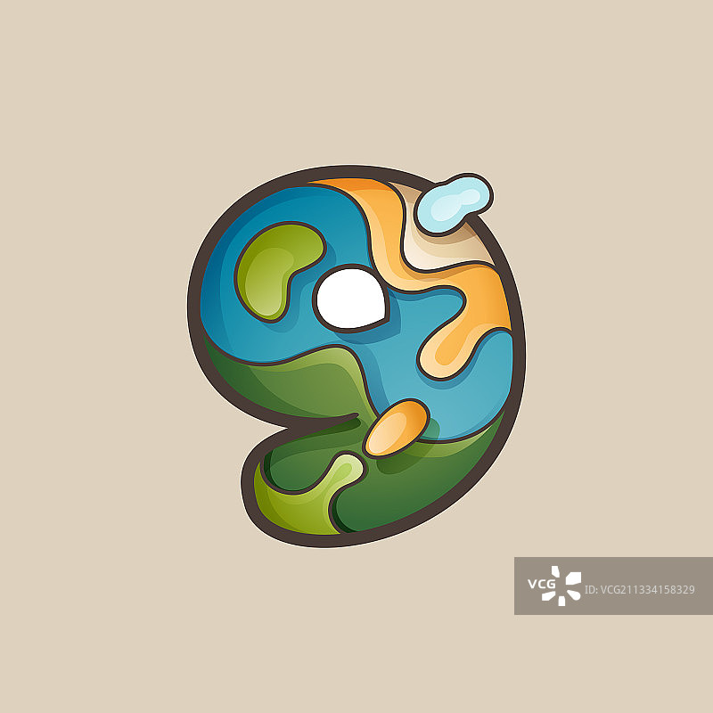 带有地形图线条图案的数字9标志图片素材