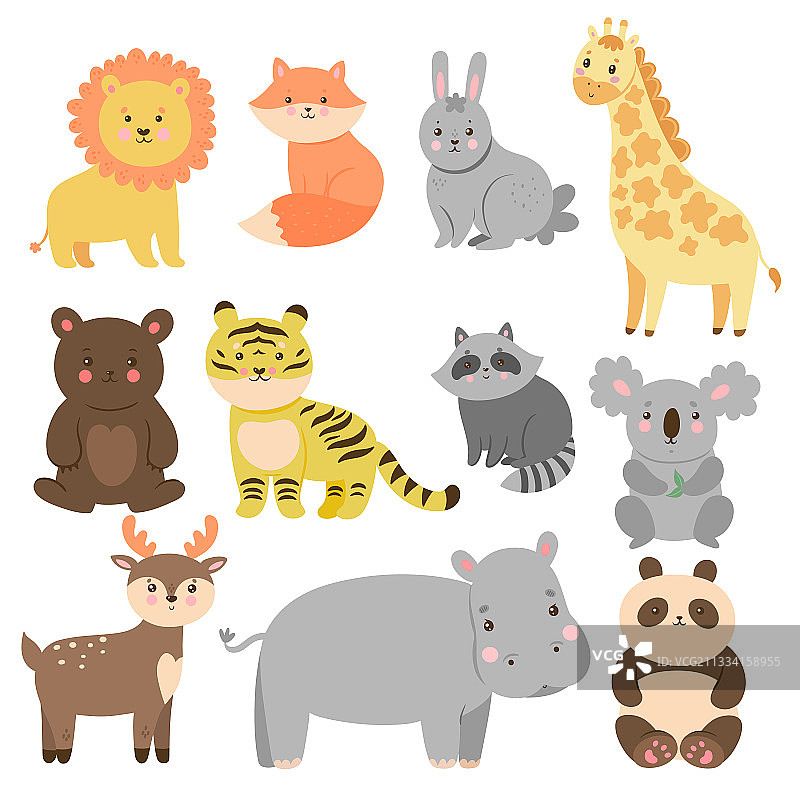 卡通风格可爱动物套装图片素材