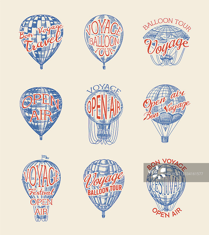 复古热气球徽章套装图片素材