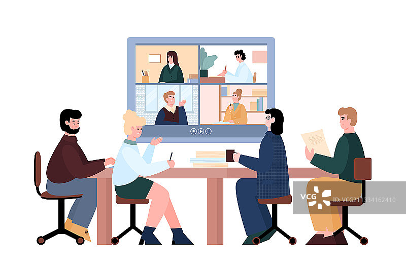与卡通人物进行商务视频会议图片素材